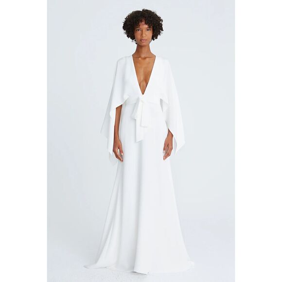 Halston Women's Isabel Crepe V-Neck Gown US 6 $1395 - Picture 1 of 6